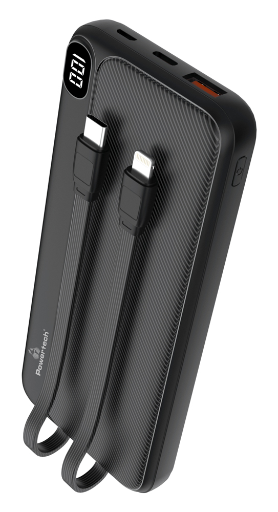 POWERTECH power bank με καλώδια και οθόνη PT-1063 10000mAh