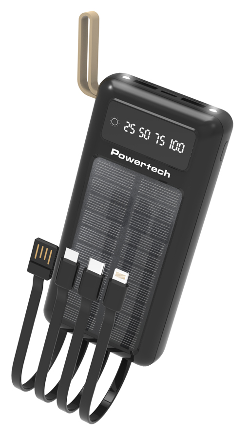 POWERTECH ηλιακό power bank PT-1084 με καλώδια & οθόνη